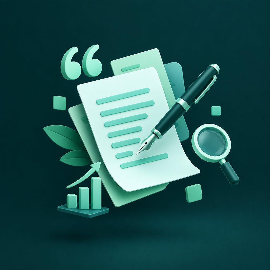 Documents, pen and search lens — Content Writing