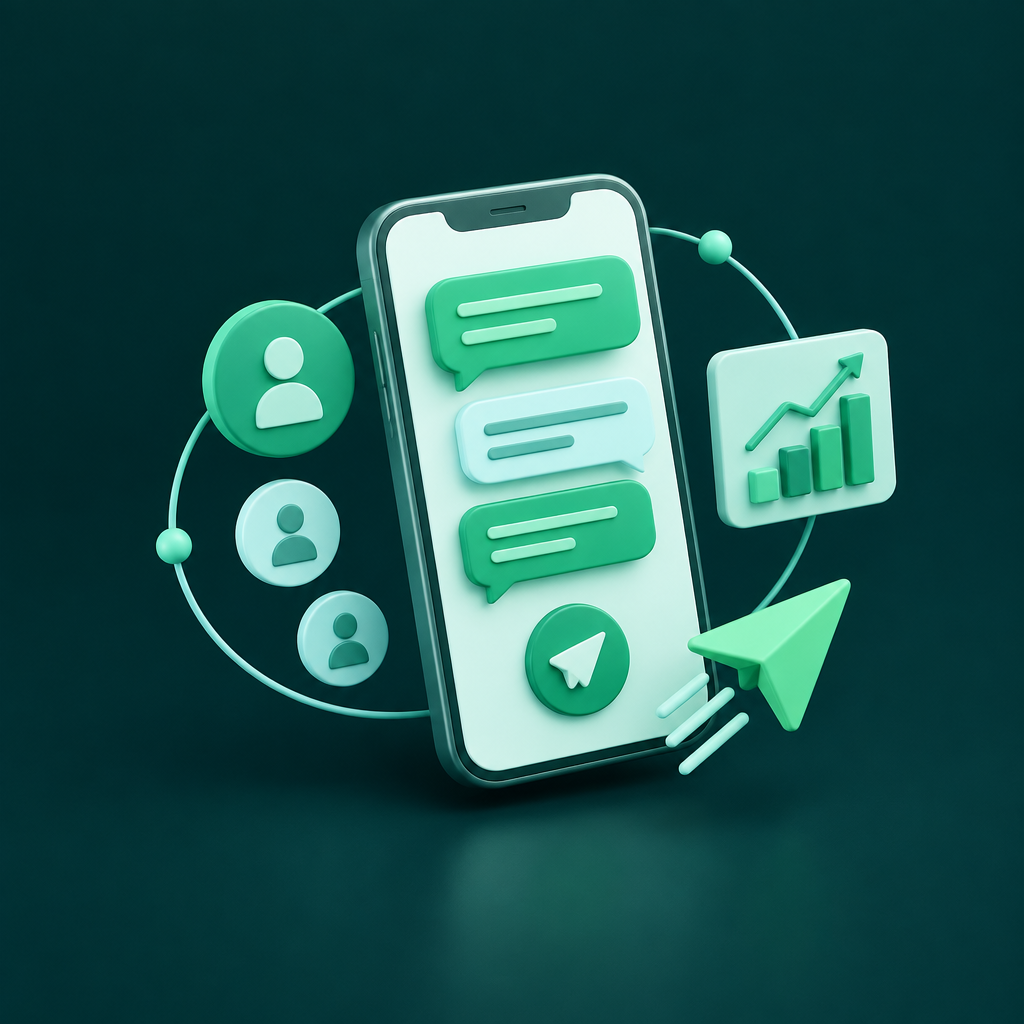 Phone with messages and campaign analytics — SMS Marketing