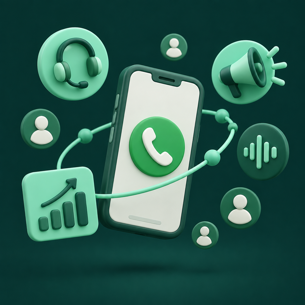 Phone with call icon, headset and broadcast waves — Voice Call Blasting