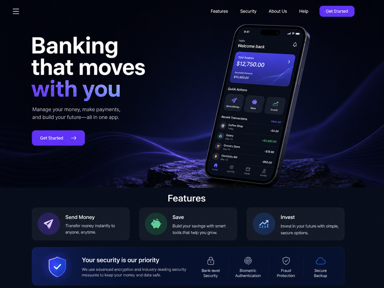 Fintech website homepage — live website screenshot