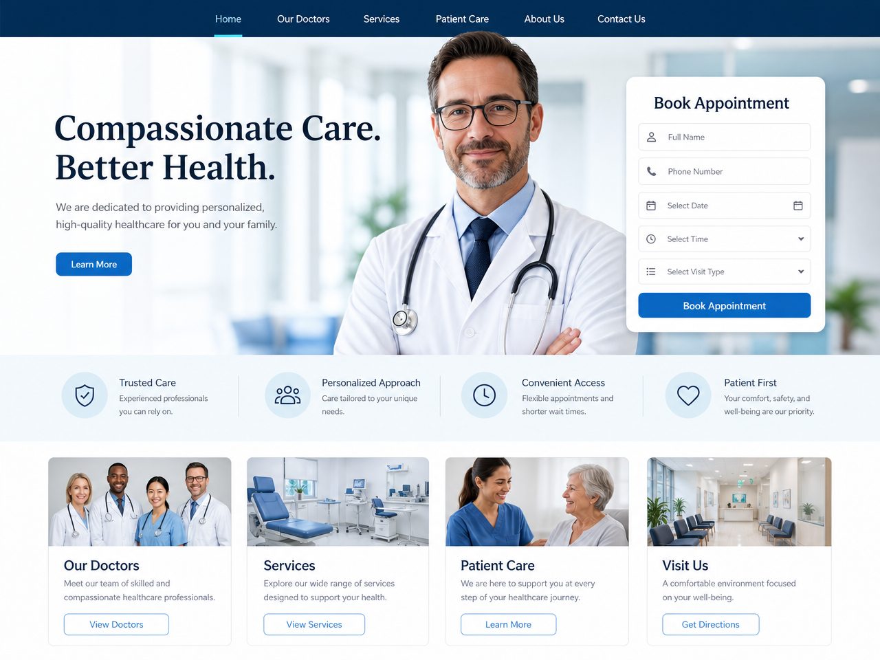 Healthcare clinic booking — live website screenshot
